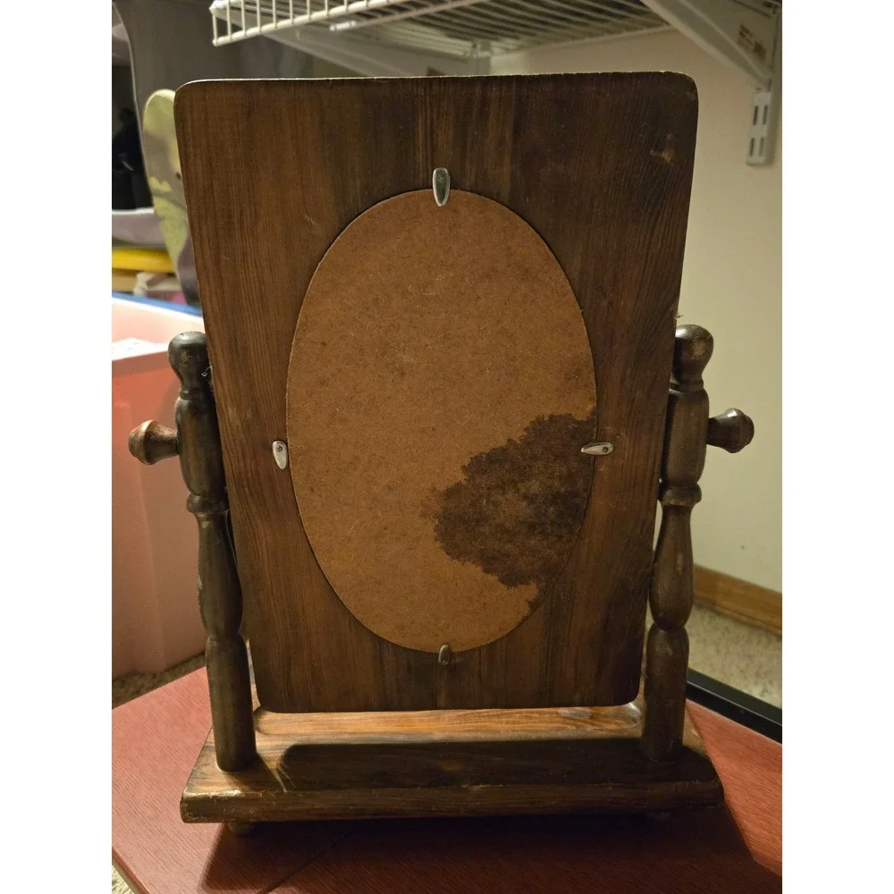 Vintage Wooden Swivel Vanity Mirror‎ with Valet Tray Base Rustic Dressing Table